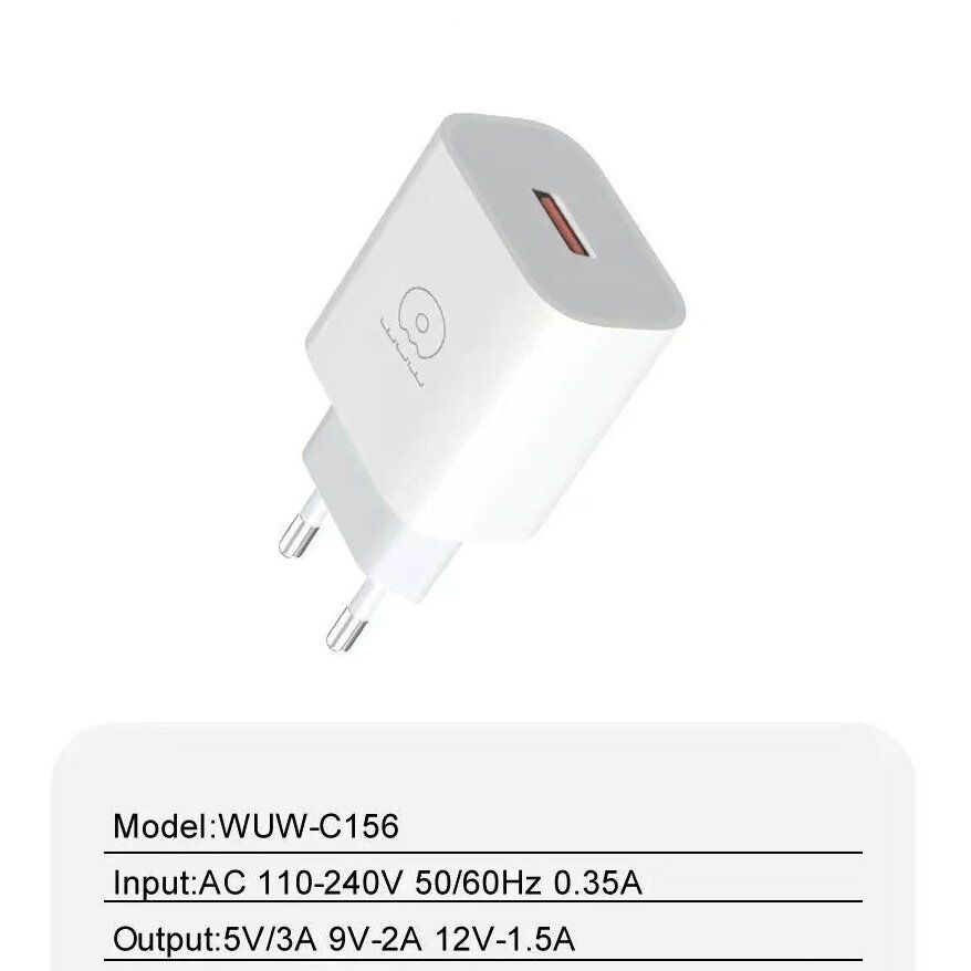 Мережевий зарядний пристрій WUW C156 USB QC3.0