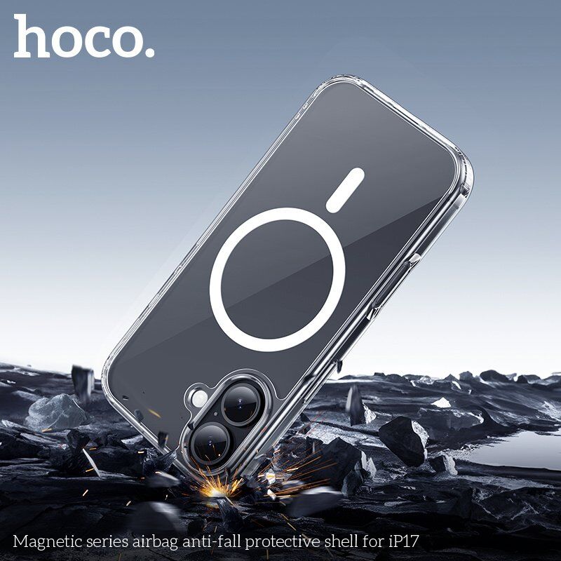 Силіконова накладка HOCO протиударна з MagSafe для APPLE iPhone 17, прозора