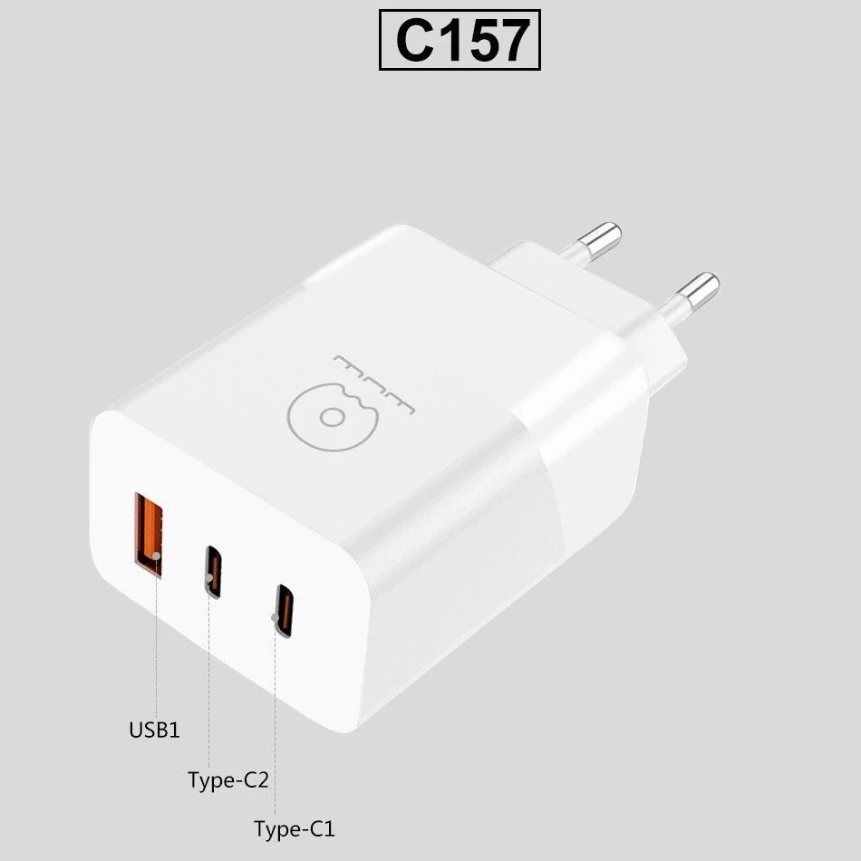 Мережевий зарядний пристрій WUW C157 GAN 65W USB + 2 TYPE-C
