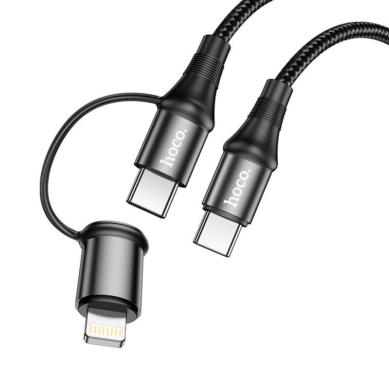 USB-C кабель HOCO X50 2в1 Type-C - Type-C + Lightning, 1 MЕТР, сірий