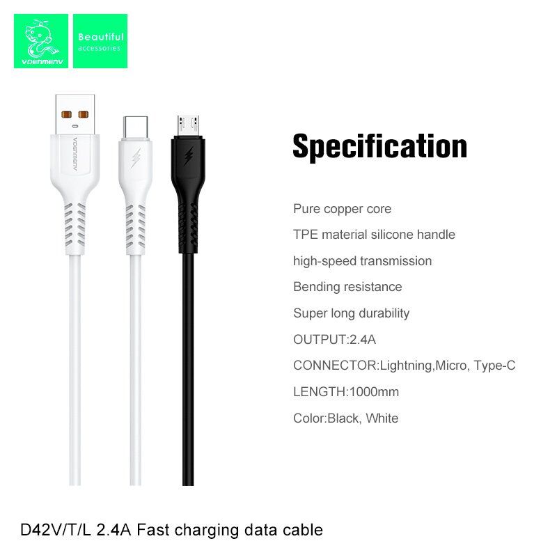 Кабель USB Denmen D42T USB - Type-C (2,4A)