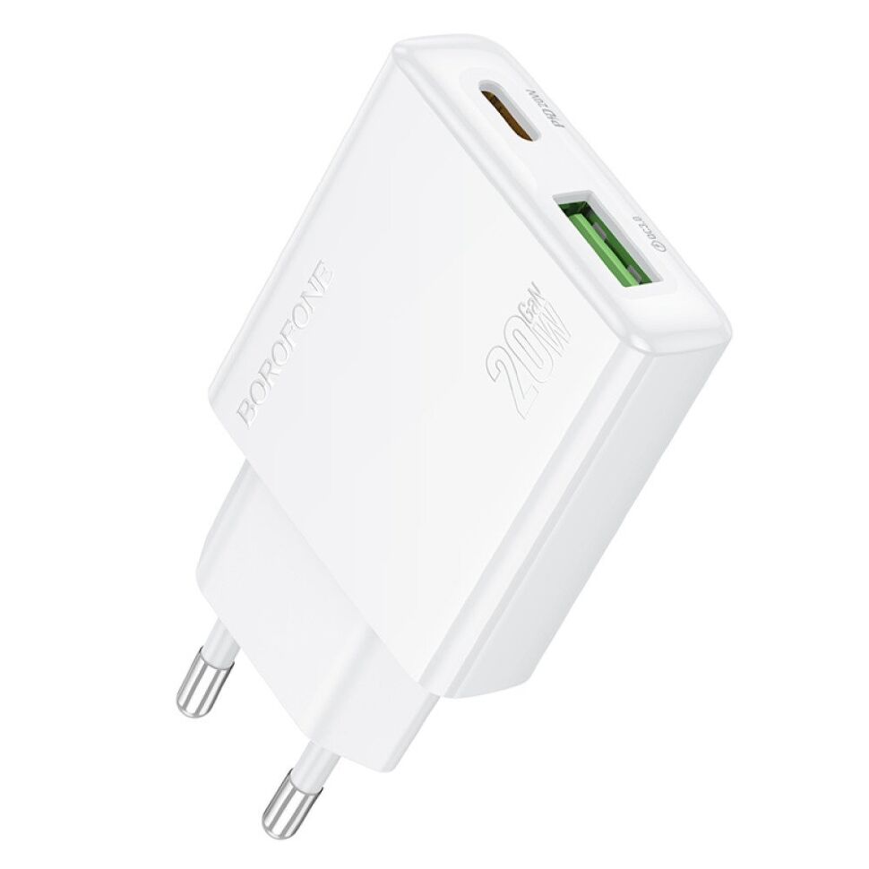 Мережевий зарядний пристрій BOROFONE BN24 PD 20W + QC3.0, білий