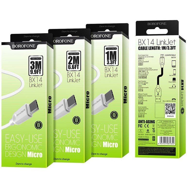 USB кабель BOROFONE BX14 LinkJet USB - micro USB 2 метри