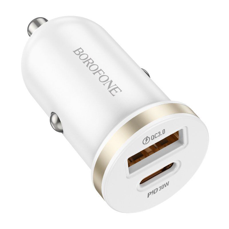 Автомобільний зарядний пристрій BOROFONE BZ22 Scenery TYPE-C PD 30W + USB QC3.0, білий