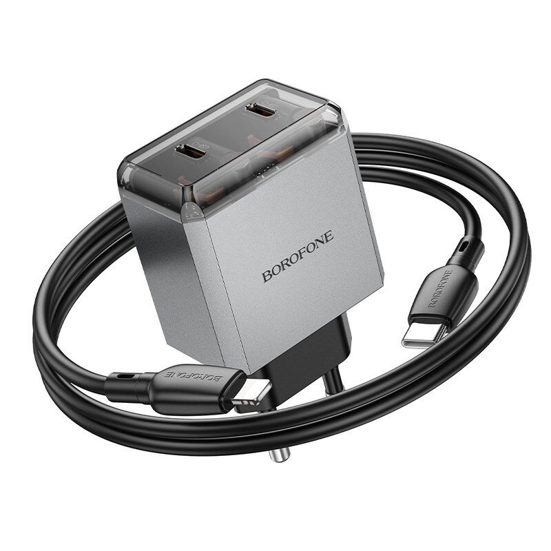 Мережевий зарядний пристрій BOROFONE BN21 Lena PD 40W (2×USB-C) + кабель Type-C - Lightning (iP), EU