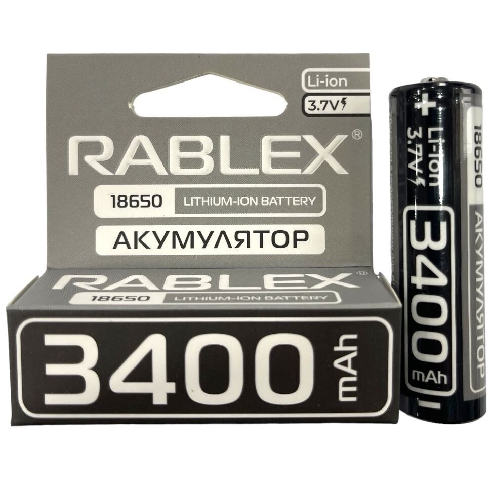 Акумулятор Rablex 18650 Li-Ion ICR18650 3400mAh TipTop 3.7V сірий в упаковці