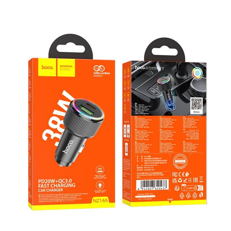 Автомобільний зарядний пристрій HOCO NZ14A TYPE-C | USB QC3.0 36W, чорний
