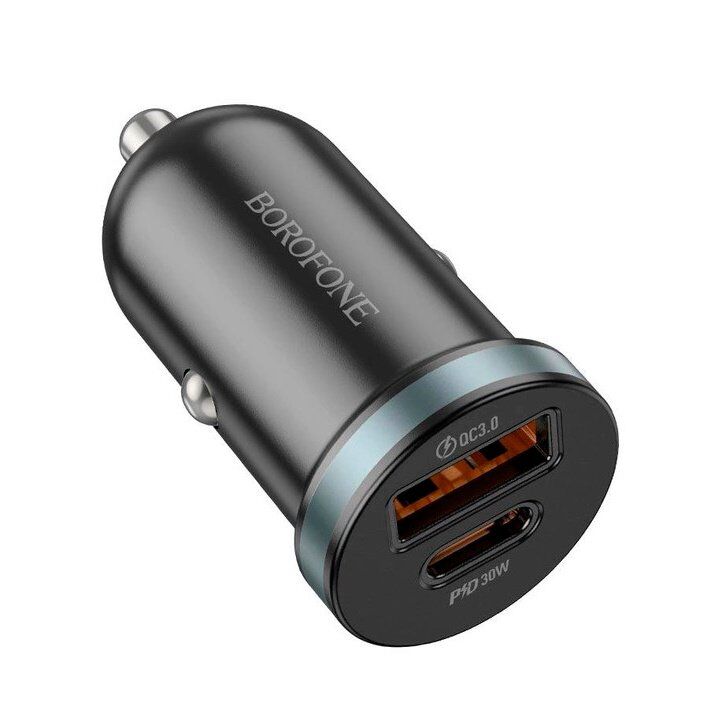 Автомобільний зарядний пристрій BOROFONE BZ22 Scenery TYPE-C PD 30W + USB QC3.0, чорний
