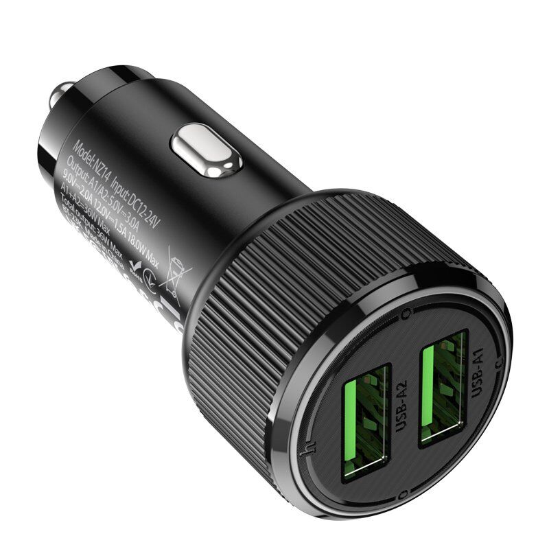 Автомобільний зарядний пристрій HOCO NZ14 2 USB QC3.0 36W, чорний