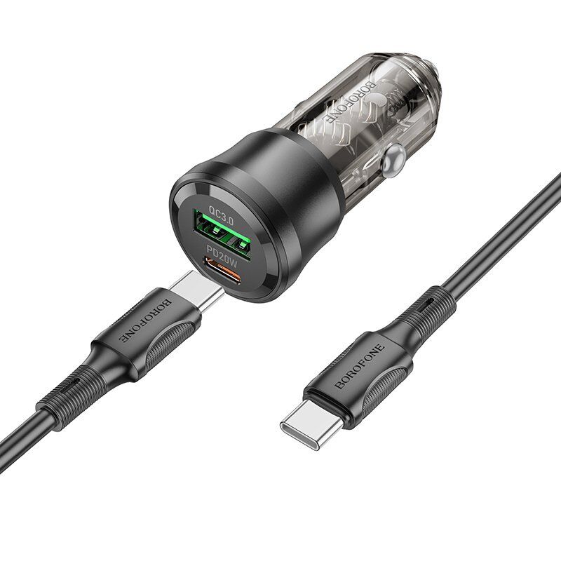 Автомобільний зарядний пристрій BOROFONE BZ25 TYPE-C PD 38W / USB QC3.0 + кабель TYPE-C - TYPE-C, чорний
