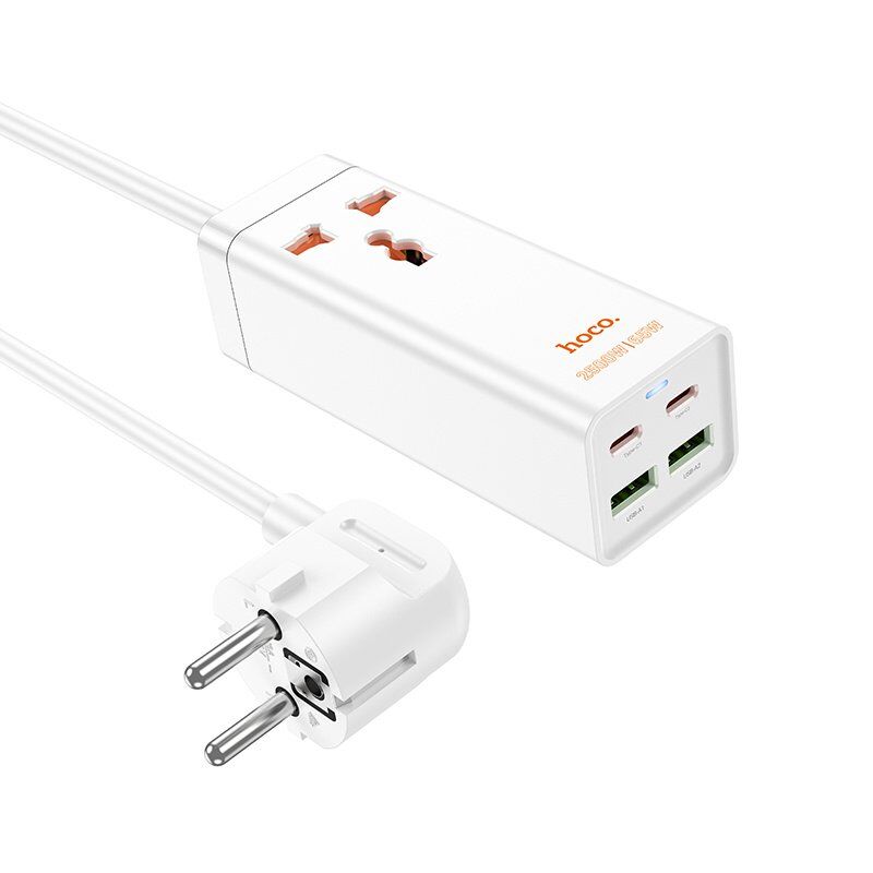 Мережевий подовжувач Hoco AC10A 65W 2*USB + 2*Type-C + Розетка 1,50 метри, білий