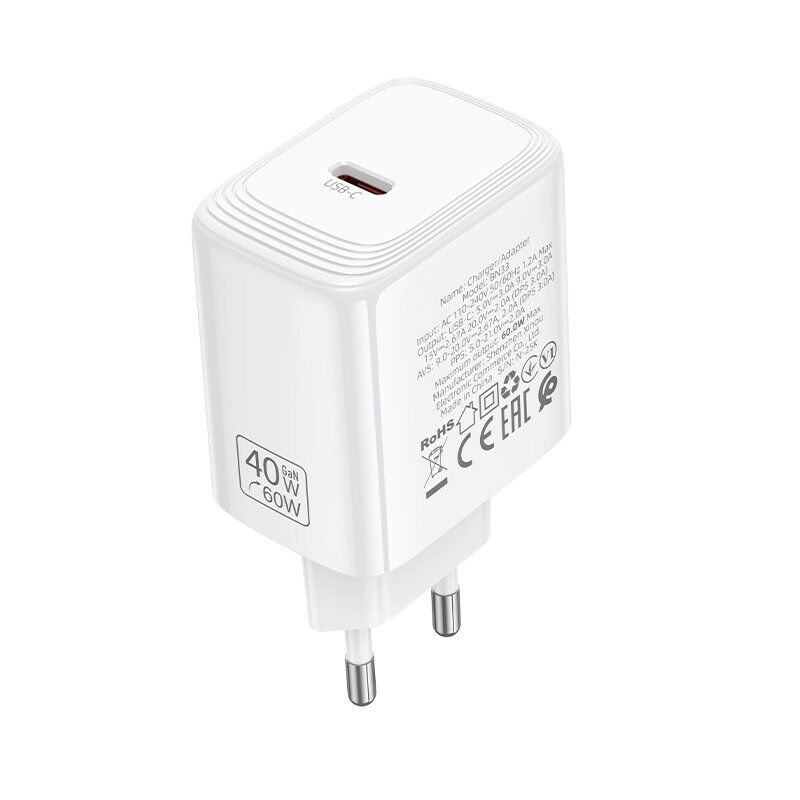 Мережевий зарядний пристрій BOROFONE BN33 PD 40W USB-C, білий