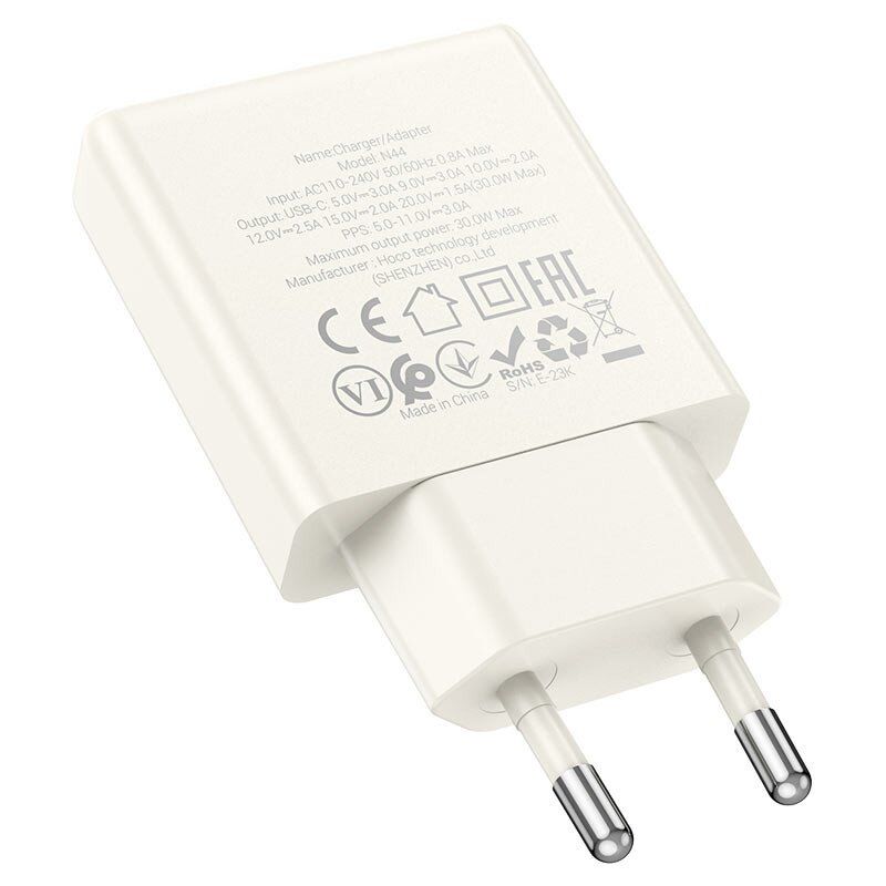 Мережевий зарядний пристрій HOCO N44 TYPE-C PD 30W, БІЛИЙ