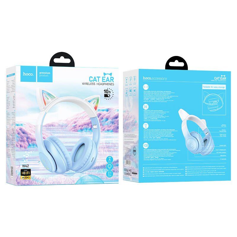Бездротові повнорозмірні навушники HOCO W42 Cat Ear, Crystal Blue