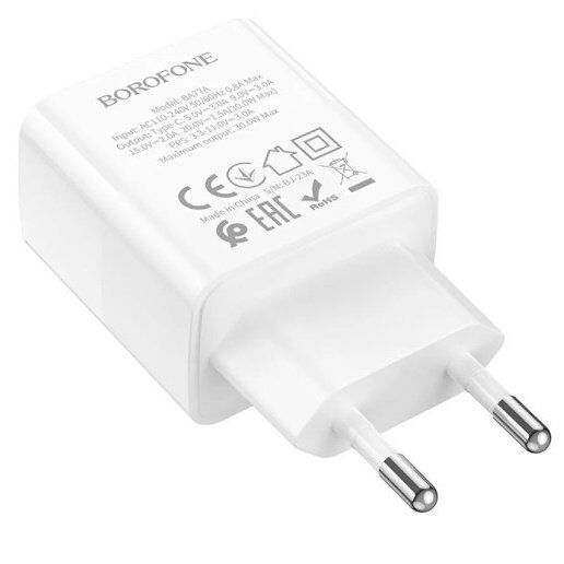Мережевий зарядний пристрій BOROFONE BA77A Insightful TYPE-C PD 30W, білий