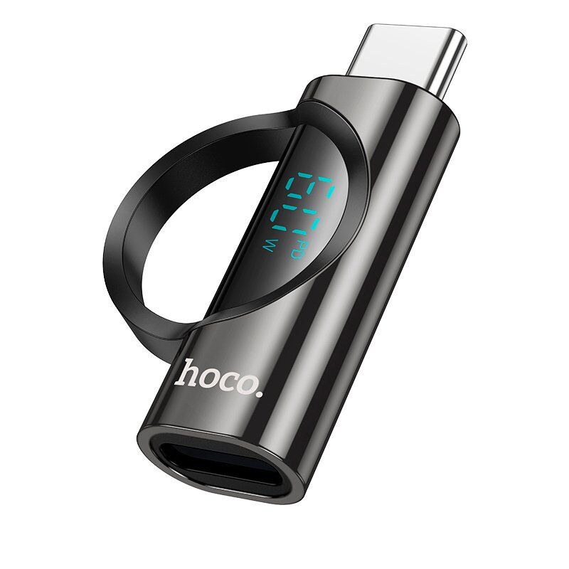 Перехідник HOCO LCD UA32A 60W OTG Type-C (папа) - Lightning (мама), чорний