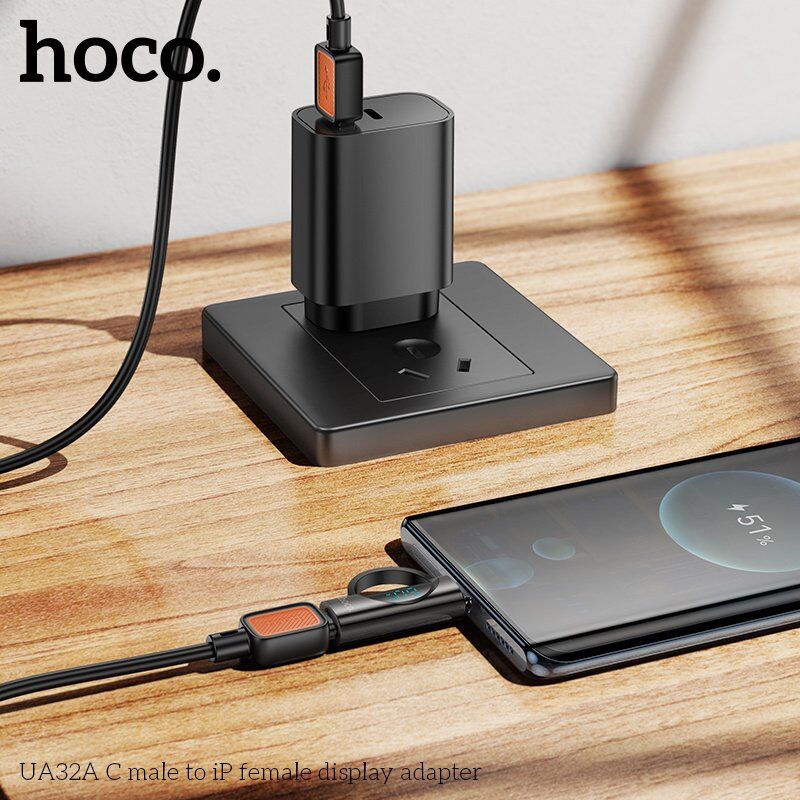 Перехідник HOCO LCD UA32A 60W OTG Type-C (папа) - Lightning (мама), чорний