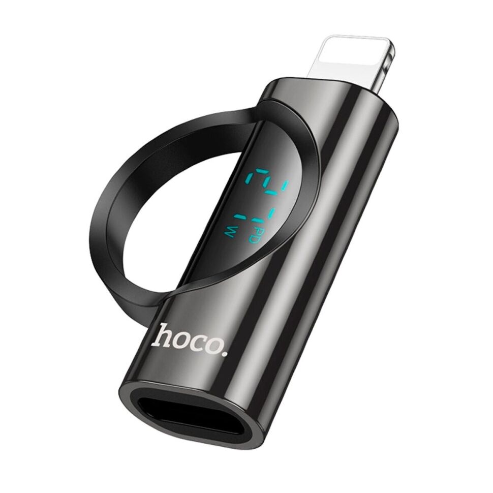 Перехідник HOCO LCD UA32B 27W Lightning (папа) - Type-C (мама), чорний