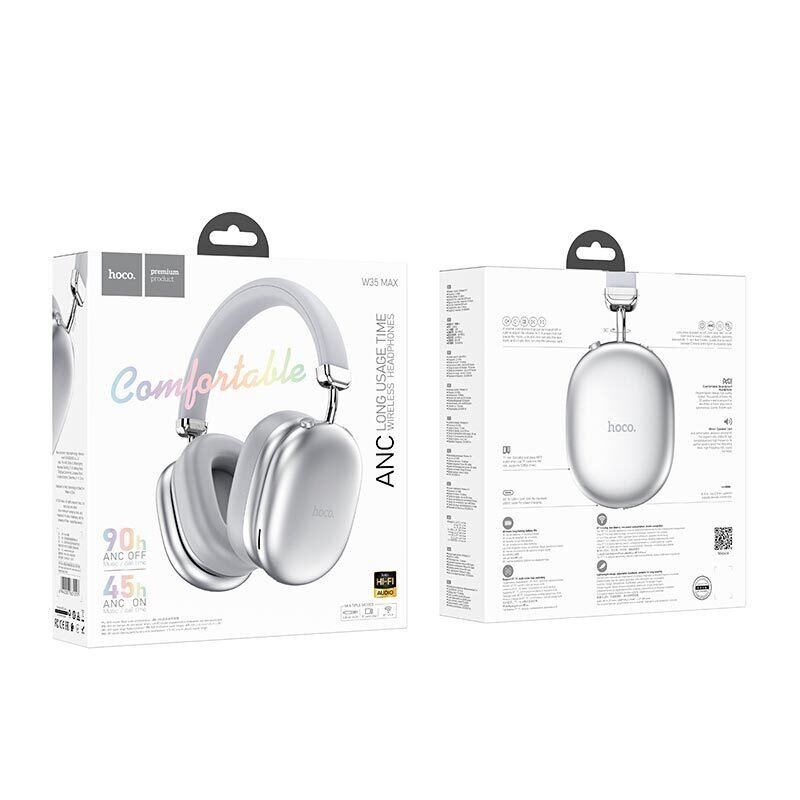 Бездротові повнорозмірні навушники HOCO W35 Max Silver Bluetooth 5.4/ANC/AUX/TF/90 годин