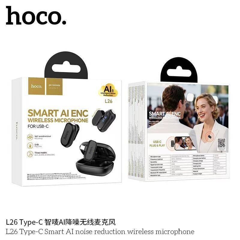 Бездротовий петличний мікрофон HOCO L26 Type-C Smart AI ENC, чорний