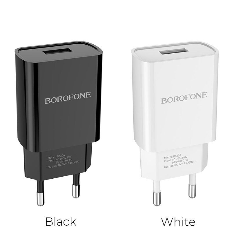Мережевий зарядний пристрій Borofone BA20A USB 2,1A + кабель USB - MicroUSB, чорний