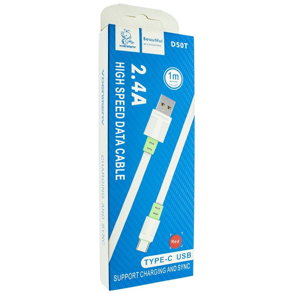Кабель USB Denmen D50T USB - Type-C (2,4A) Плоский провід