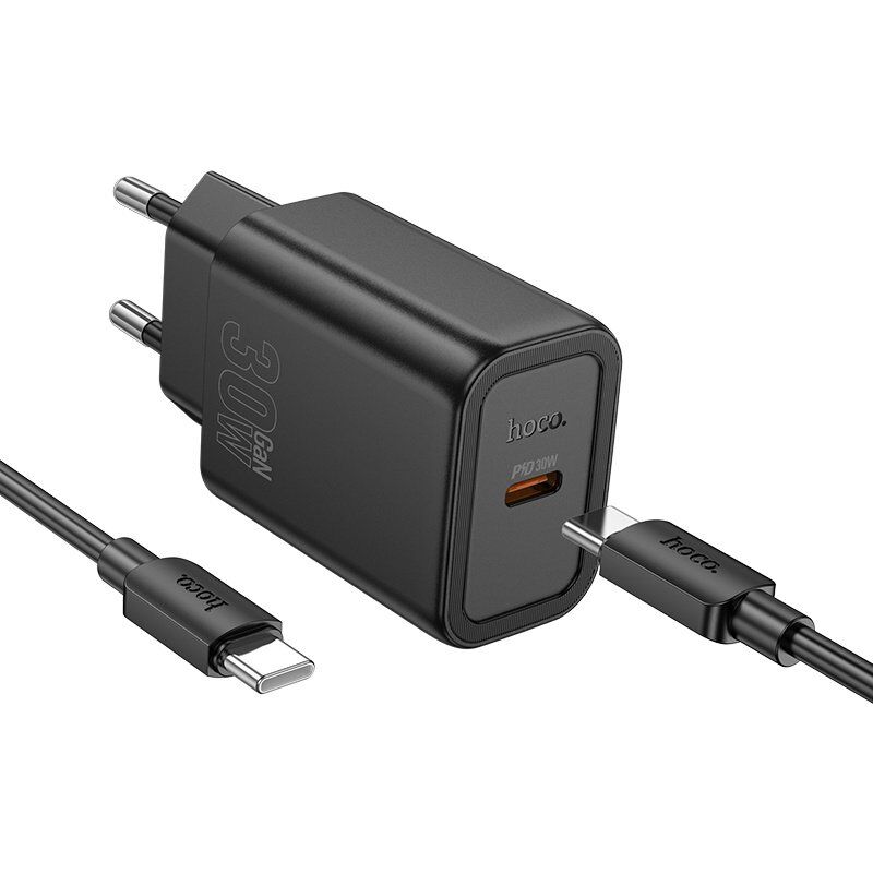 Мережевий зарядний пристрій HOCO N62 TYPE-C PD 30W + КАБЕЛЬ TYPE-C - TYPE-C, чорний