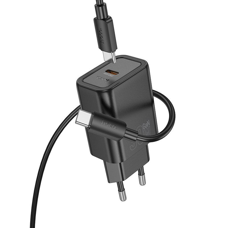 Мережевий зарядний пристрій HOCO N62 TYPE-C PD 30W + КАБЕЛЬ TYPE-C - TYPE-C, чорний