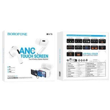 Бездротові навушники BOROFONE BW76 з активним шумозаглушенням (ANC) та LED-дисплеєм, білий