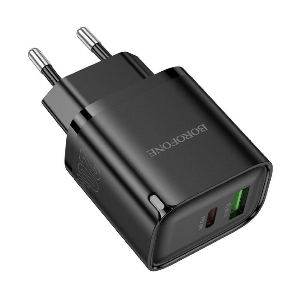 Мережевий зарядний пристрій BOROFONE BA83A TYPE-C PD 20W + USB QC3.0, чорний