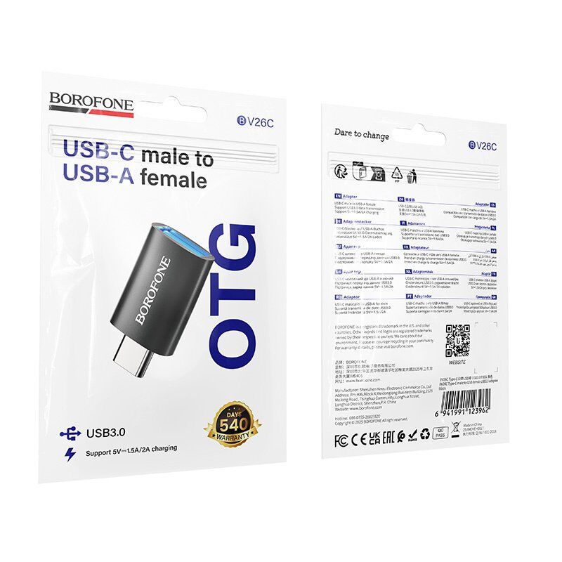 Переходник OTG Borofone BV26C Type-C - USB 3.0 (черный)