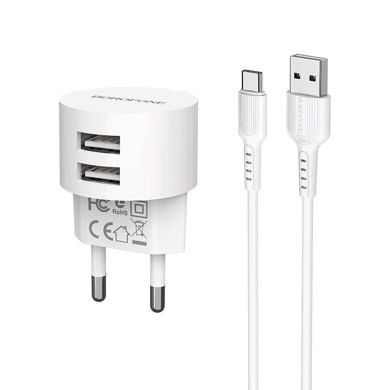 Мережевий зарядний пристрій BOROFONE BA23A Brilliant dual USB 2.4A + кабель USB - TYPE-C