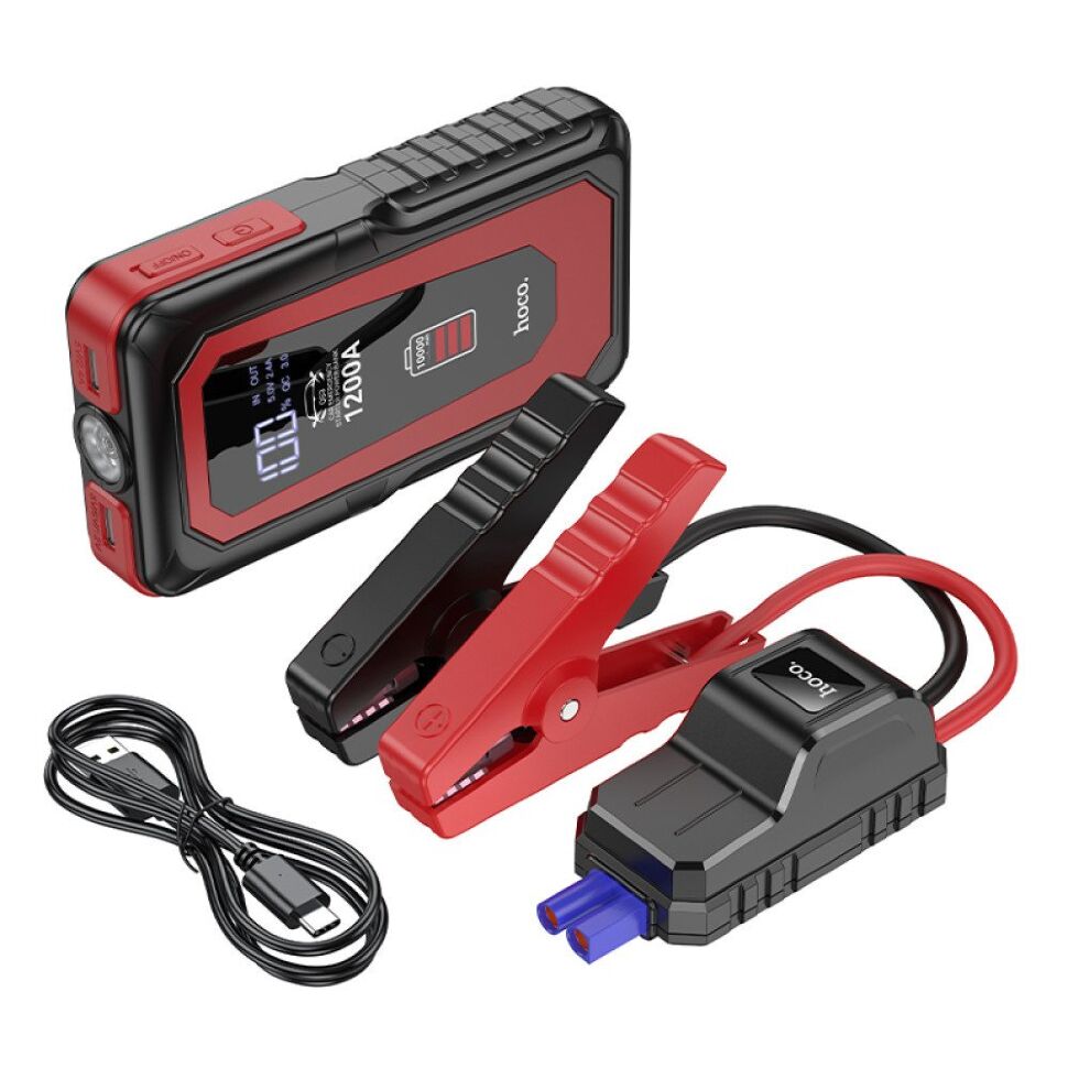 Пуско-зарядний пристрій для акумулятора HOCO QS3 3В1 з power bank на 10000mAh + ліхтарик, чорний