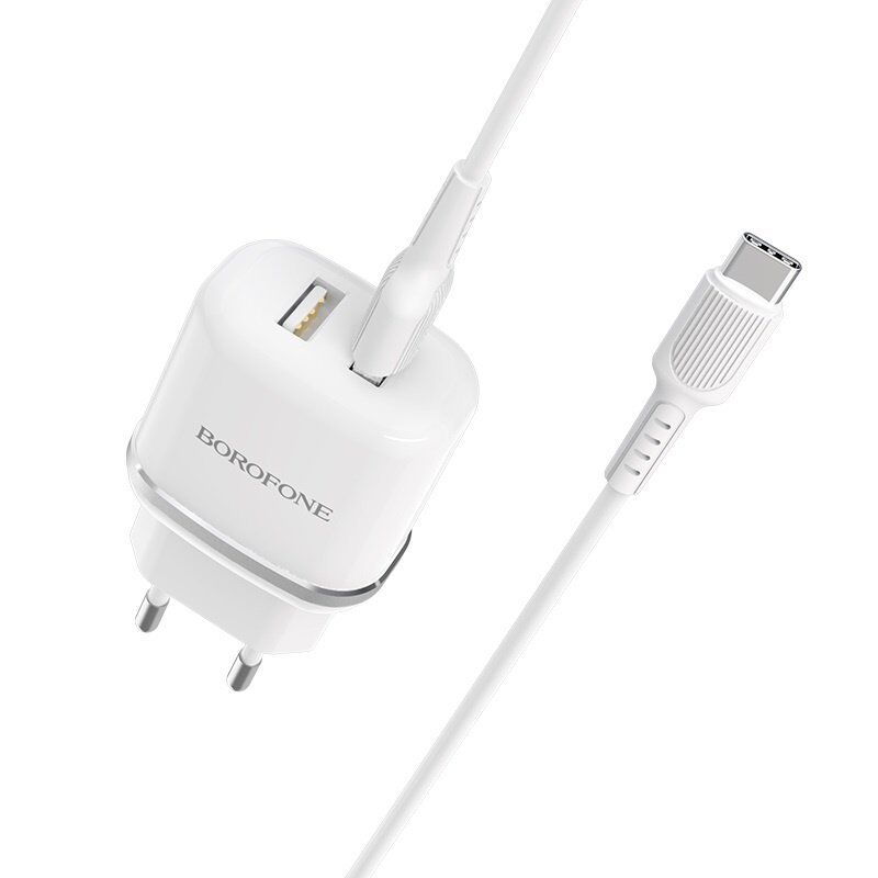 Мережевий зарядний пристрій BOROFONE BA25A Outstanding dual USB 2.4A + кабель USB - TYPE-C, білий