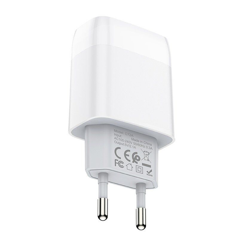 Мережевий зарядний пристрій HOCO C72A USB 2.1A, білий