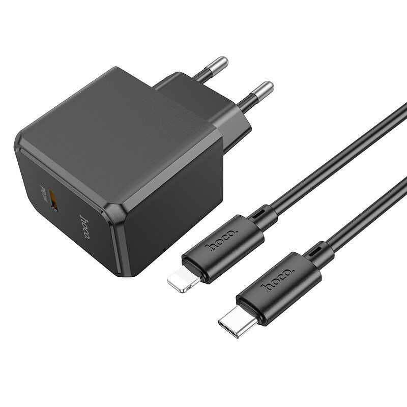 Мережевий зарядний пристрій HOCO CS13A PD 20W TYPE-C + кабель TYPE-C - LIGHTNING, чорний