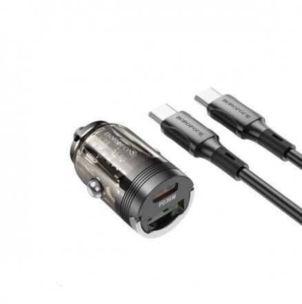 Автомобільний зарядний пристрій BOROFONE BZ29A PD 36W TYPE-C / USB QC3.0 + кабель TYPE-C - TYPE-C чорний