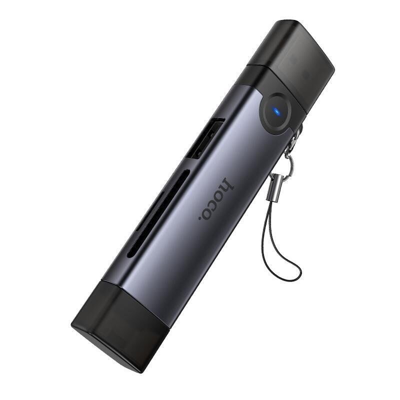 Кардридер HOCO HB56A 3-в-1 USB-A / Lightning  -  SD + TF + USB 2.0, сірий