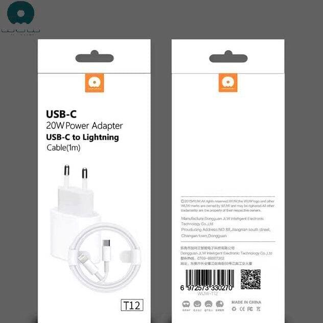 Мережевий зарядний пристрій WUW T12 USB-C + КАБЕЛЬ USB-C - USB Lightning 3A PD 20W БІЛИЙ (48)