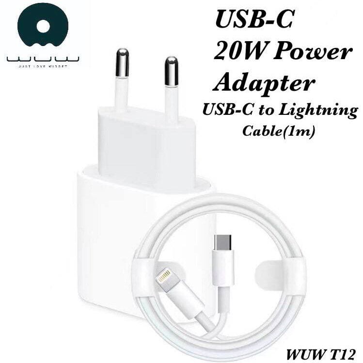 Мережевий зарядний пристрій WUW T12 USB-C + КАБЕЛЬ USB-C - USB Lightning 3A PD 20W БІЛИЙ (48)