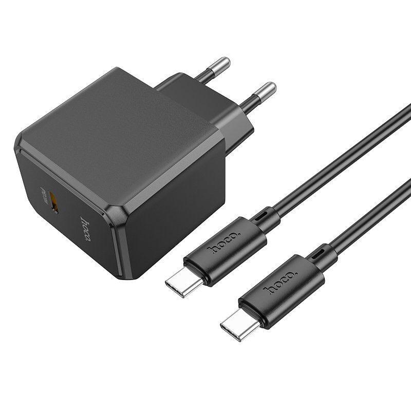 Мережевий зарядний пристрій HOCO CS13A PD 20W TYPE-C + кабель TYPE-C - TYPE-C, чорний