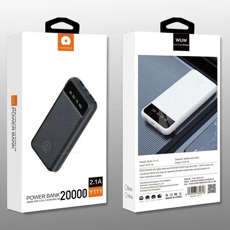 Power Bank WUW Y111 20000 mAh 2USB 2.1A ЧОРНИЙ (80)