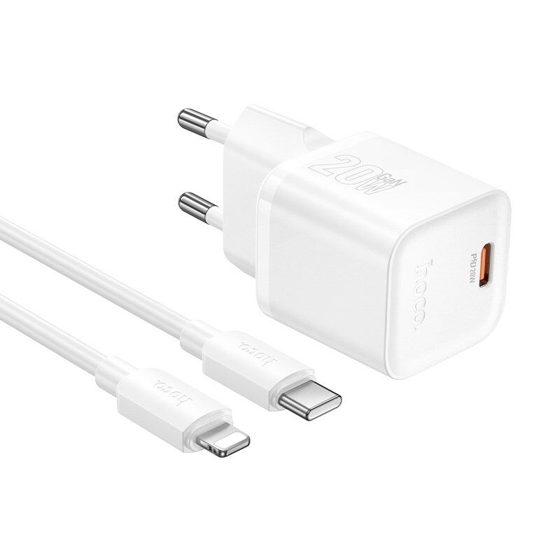 Сетевое зарядное устройство HOCO N64 Ingenious 20W PD USB-C + кабель TYPE-C - LIGHTNING, белый