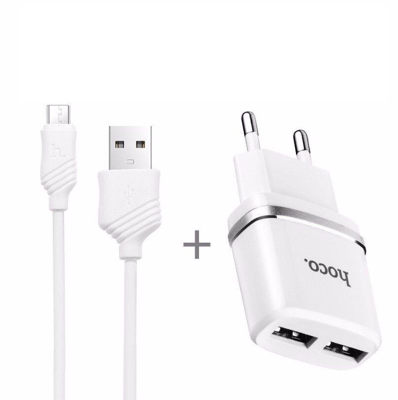 Мережевий зарядний пристрій HOCO C12 Smart 2*USB 2.4A + кабель USB - MicroUSB, білий