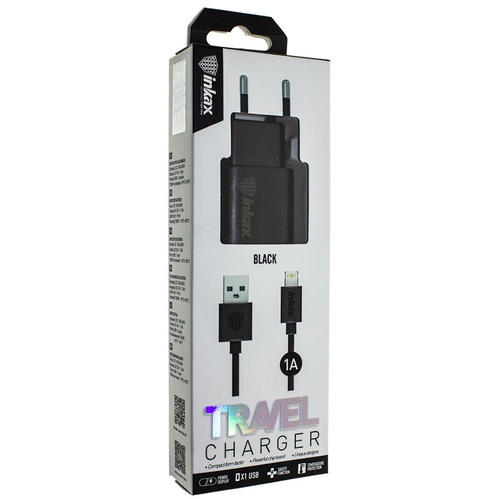 Мережевий зарядний пристрій INKAX CD-08 1.0A + USB кабель LIGHTNING