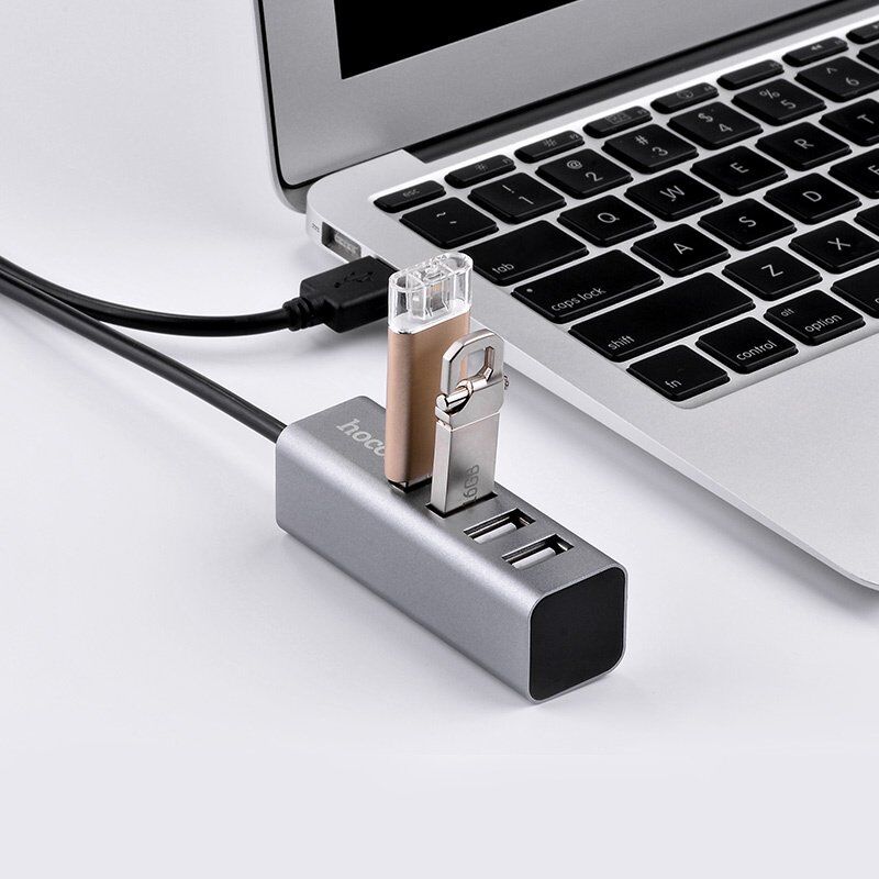USB HUB HOCO HB1 4В1 Line machine, USB 2.0, 0.8 метри, сірий