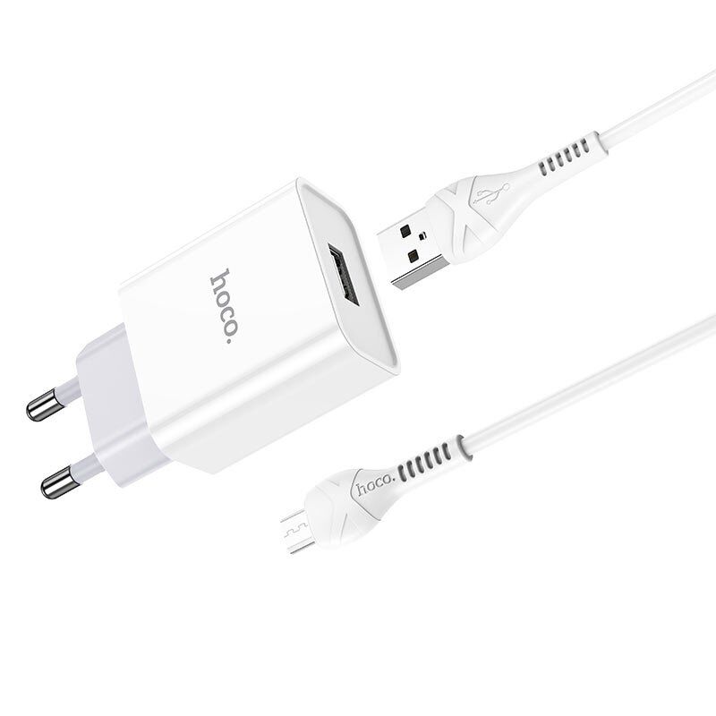 Мережевий зарядний пристрій HOCO C81A USB 2.1A + кабель USB - MICRO, белий