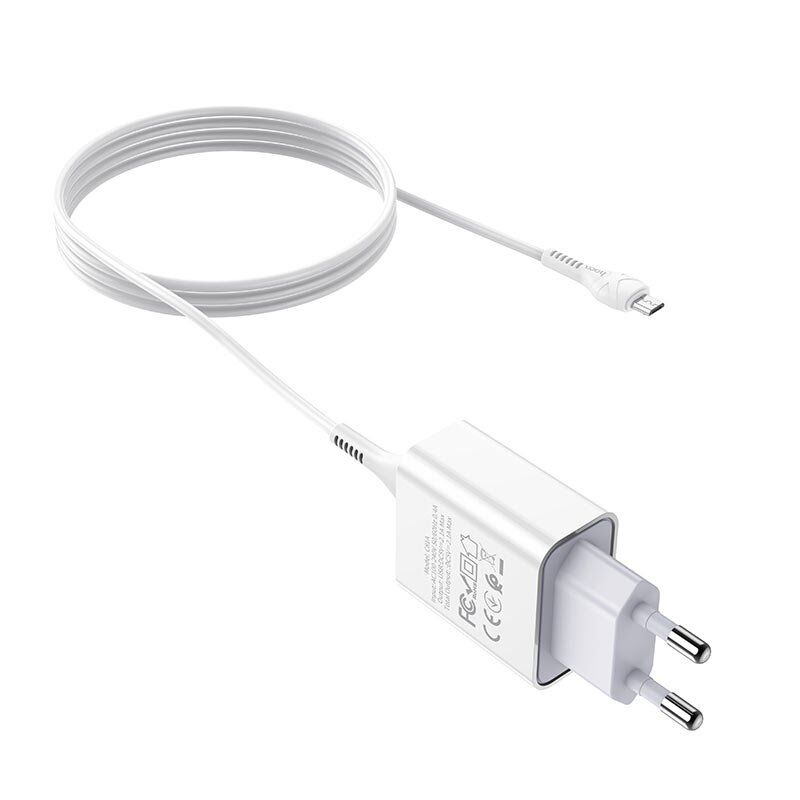 Мережевий зарядний пристрій HOCO C81A USB 2.1A + кабель USB - MICRO, белий