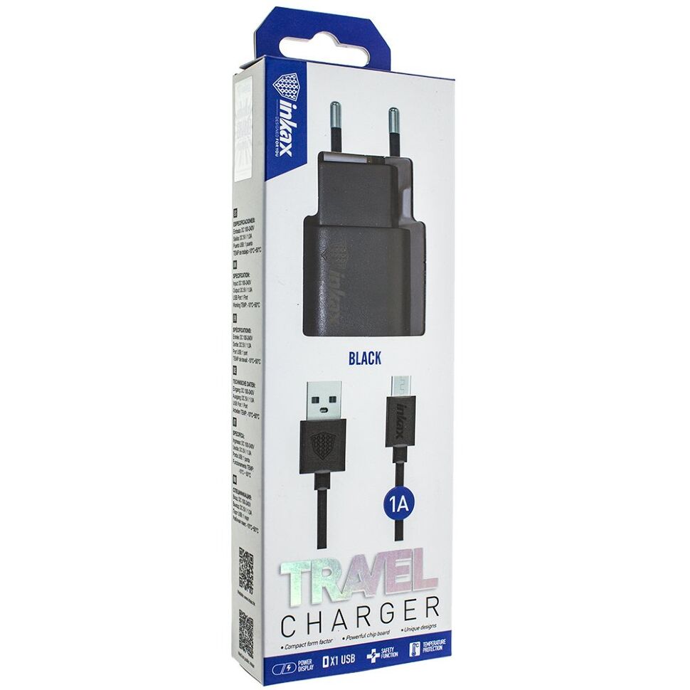 Мережевий зарядний пристрій INKAX CD-08 1.0A + USB кабель MICRO
