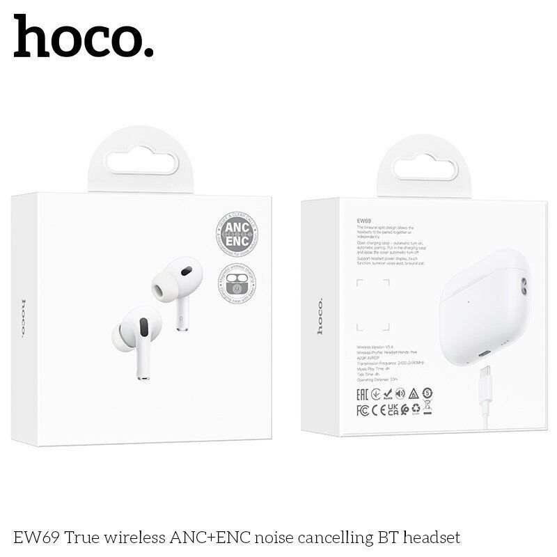 Бездротові навушники HOCO EW69 TWS з ANC+ENC шумозаглушенням, Bluetooth 5.4, бездротова зарядка